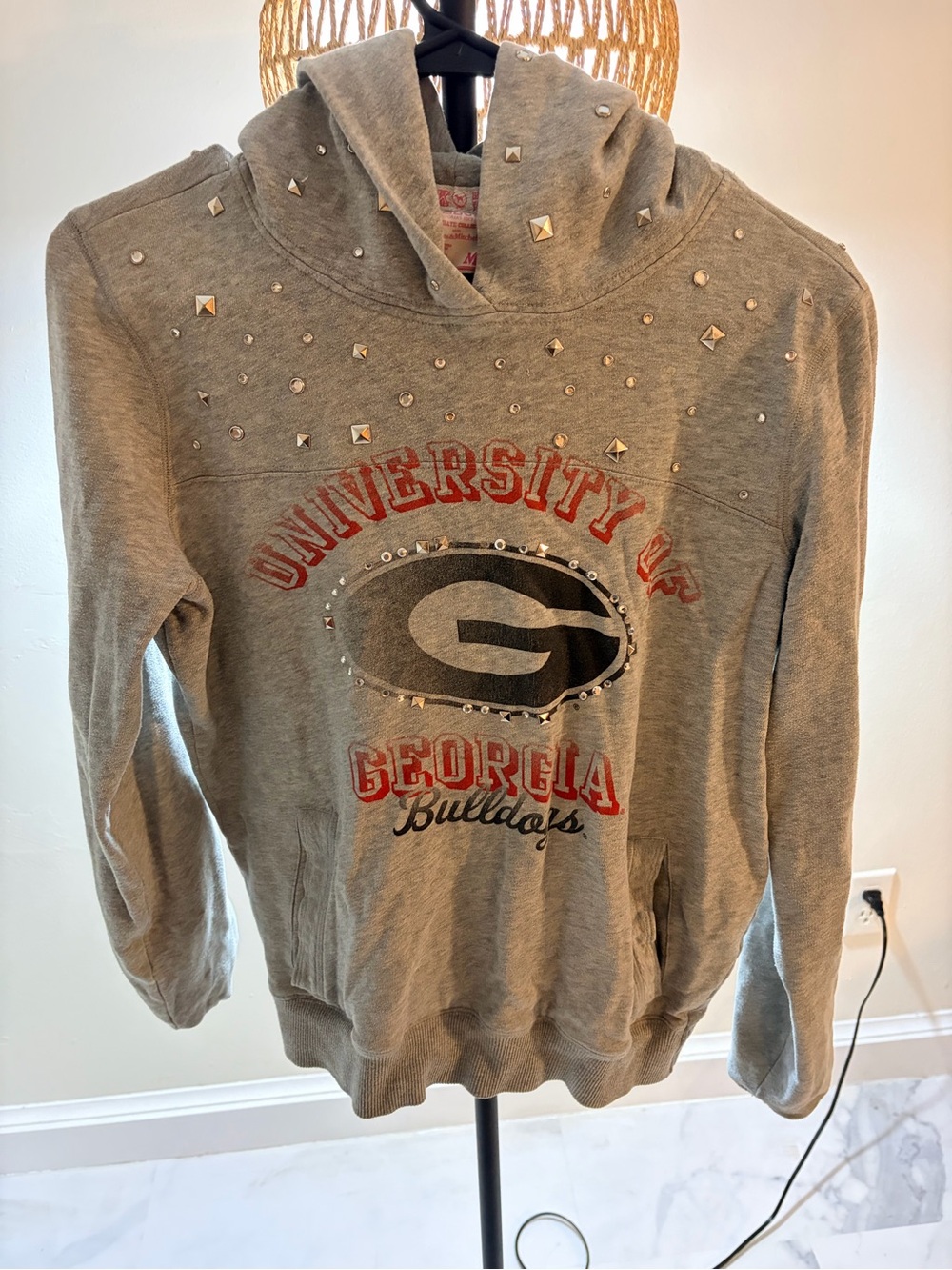 PINK Victoria's Secret Gray Studded Cowl Sweatshirt with Red Logo
